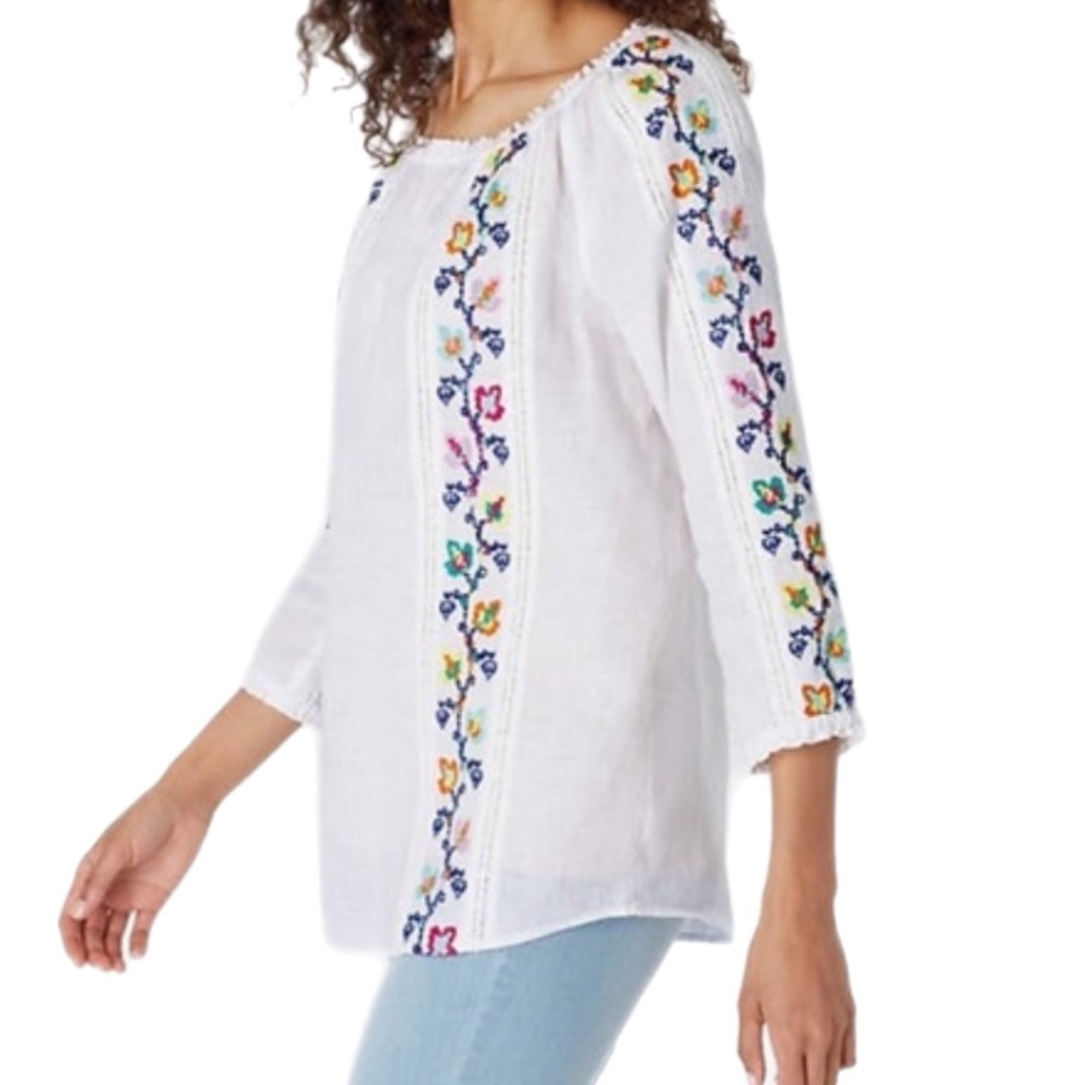 J. Jill Embroidered Linen Peasant Blouse
